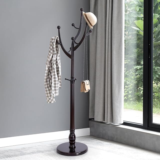 Bekrvio Tree Coat Rack Freestanding with Round Base Unique Coat Hanger Stand Heavy Duty Standing Coat Rack Clothes