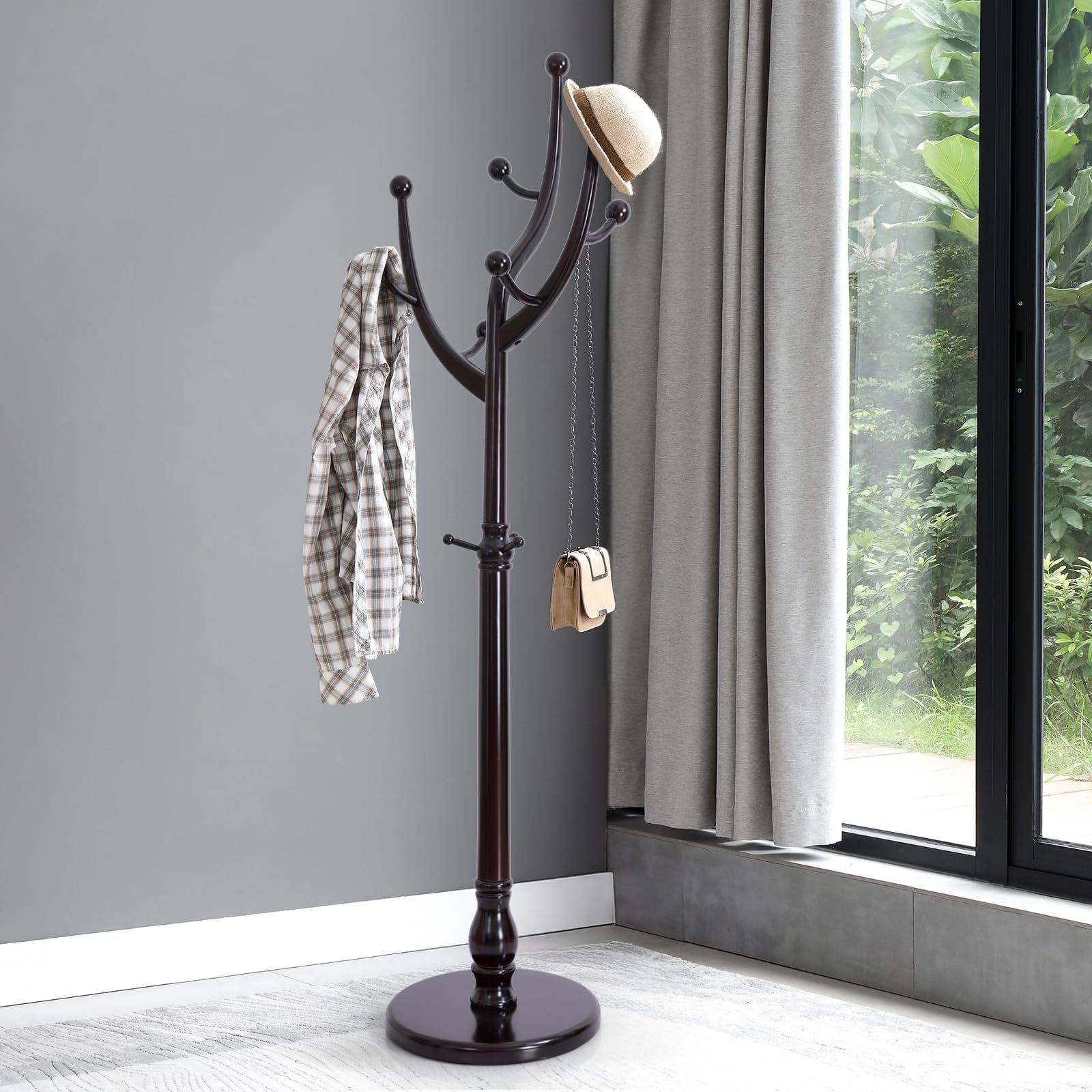 Bekrvio Tree Coat Rack Freestanding with Round Base Unique Coat Hanger Stand Heavy Duty Standing Coat Rack Clothes