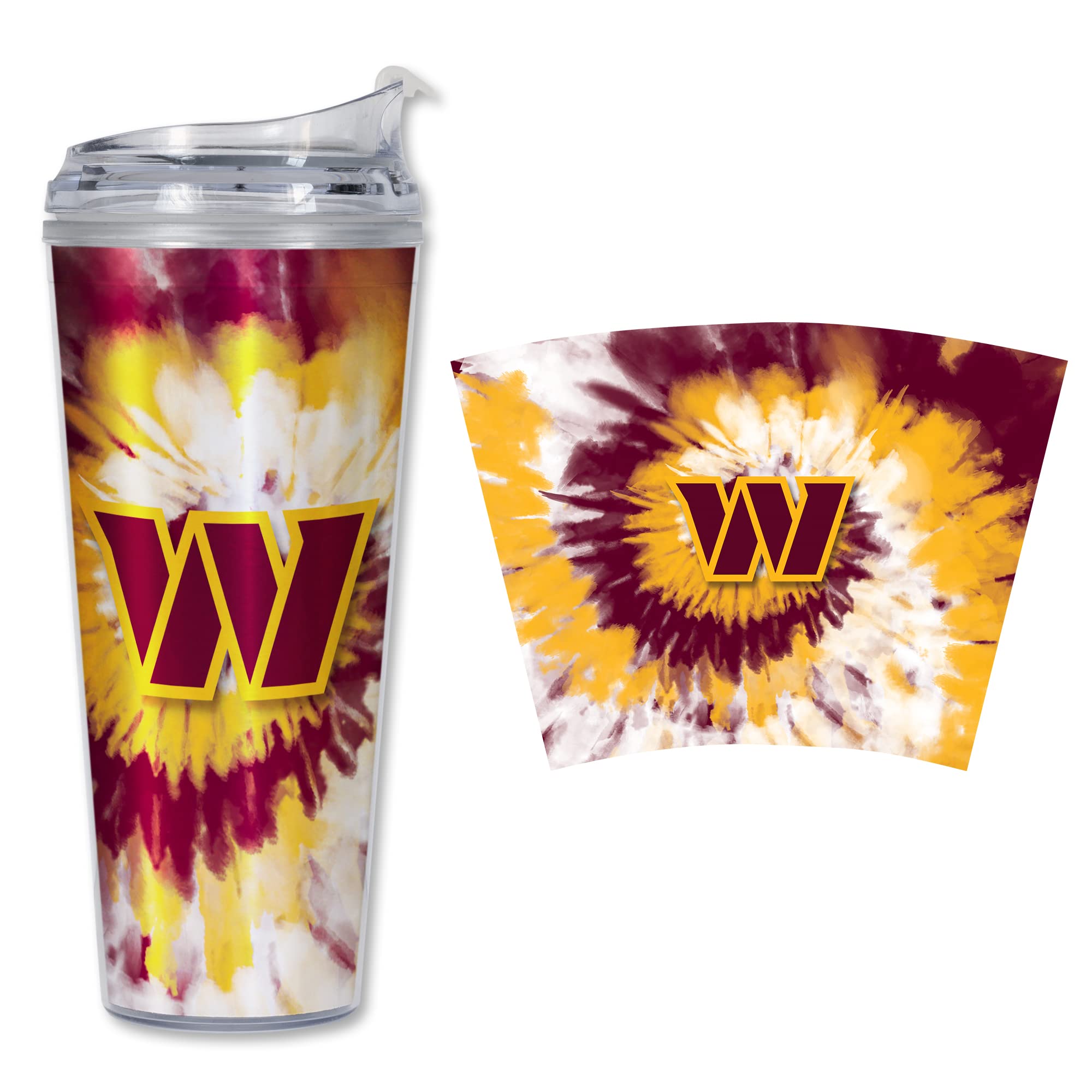 Rico Industries NFL Football Glitter 24oz Acrylic Glitter Tumbler with Hinged Lid, Officially Licensed Double Wall Tumbler with Straw