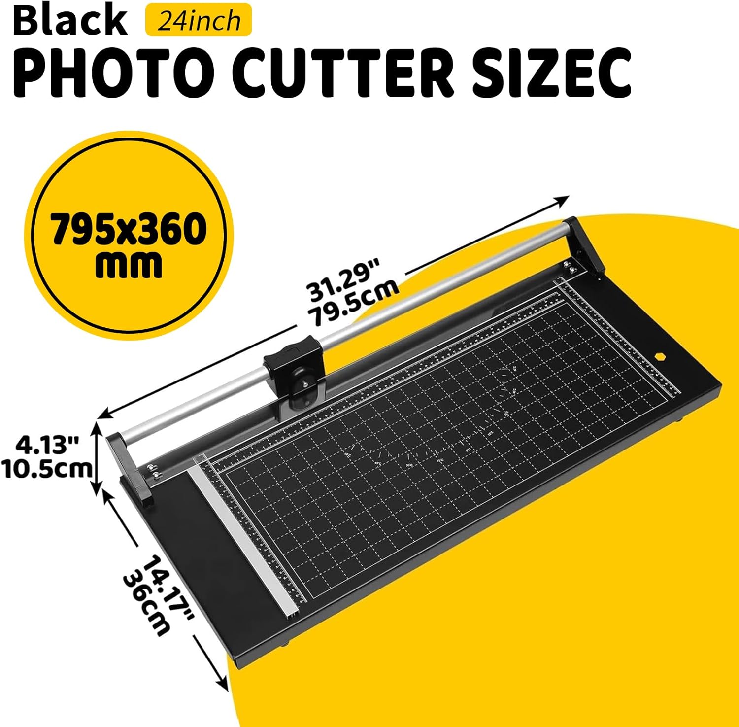 24 Inch Rolling Cutter Precision Rotary Paper Trimmer,Manual Heavy Duty Professional Rolling Trimmer for Photo Paper,Film,Art Paper Jam,Office Paper, Thin Plastic Soft Board,PVC,Cutting Table