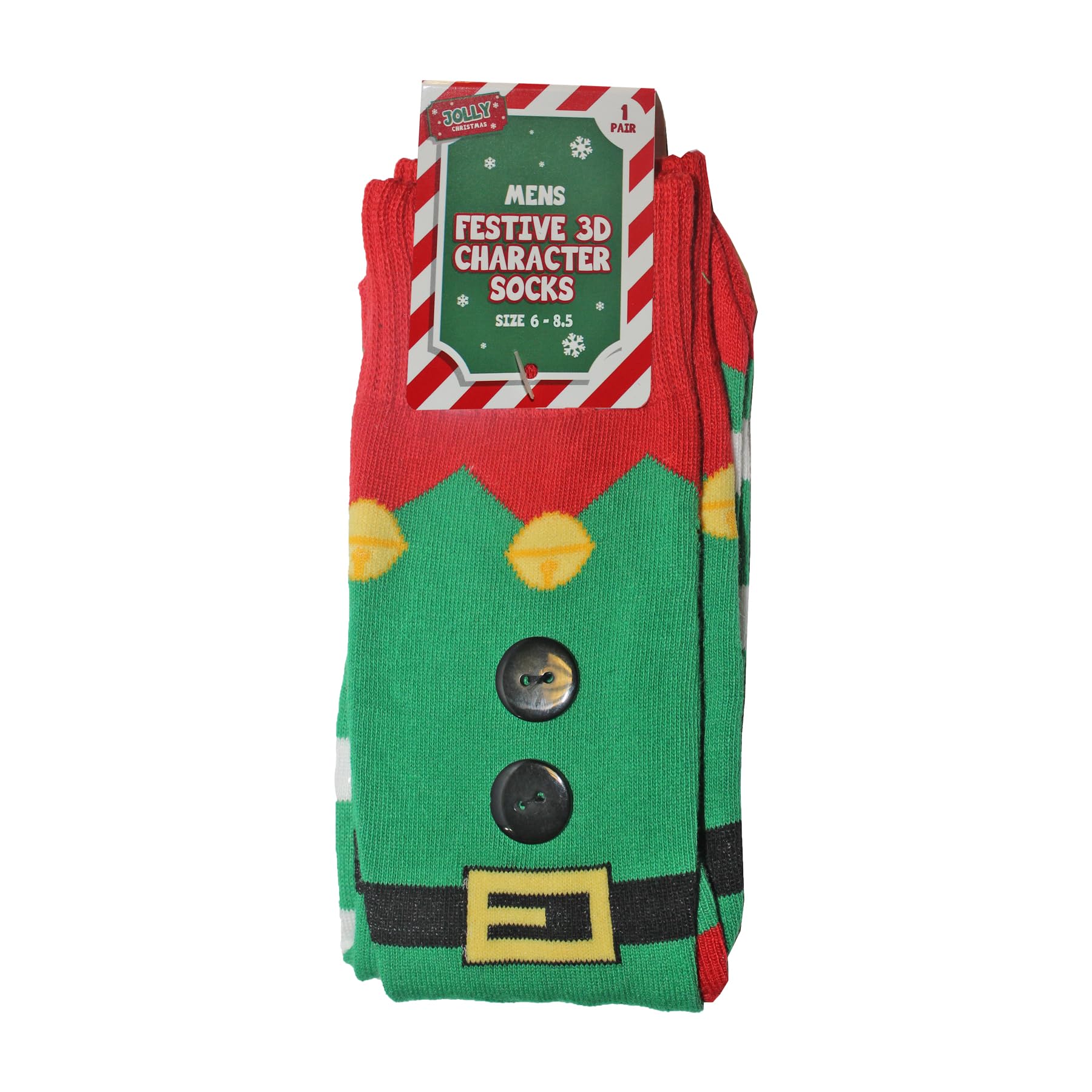 Widdle Gifts Men's Size 6-8.5 Christmas Socks 3D Elf Design Polyester Blend Fun Christmas Socks (Size 6-8.5)