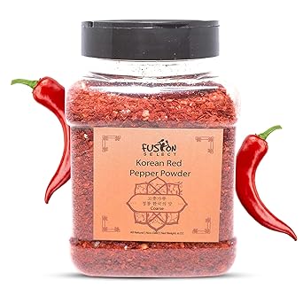 Fusion Select Korean Premium Non-GMO Gluten Free Red Chili Pepper Flakes Powder, Crushed Red Pepper Premium Gochugaru For Kimchi Seasoning, Chicken, Pork, Fish, Vegetables Hot Pepper Flakes 6 Oz Jar
