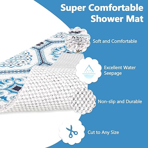 Miniatura 7 de Alfombrilla de ducha antideslizante alfombrilla antideslizante de esponja suave y cómoda con orificio de drenaje, alfombrillas cuadradas de 24 x 24