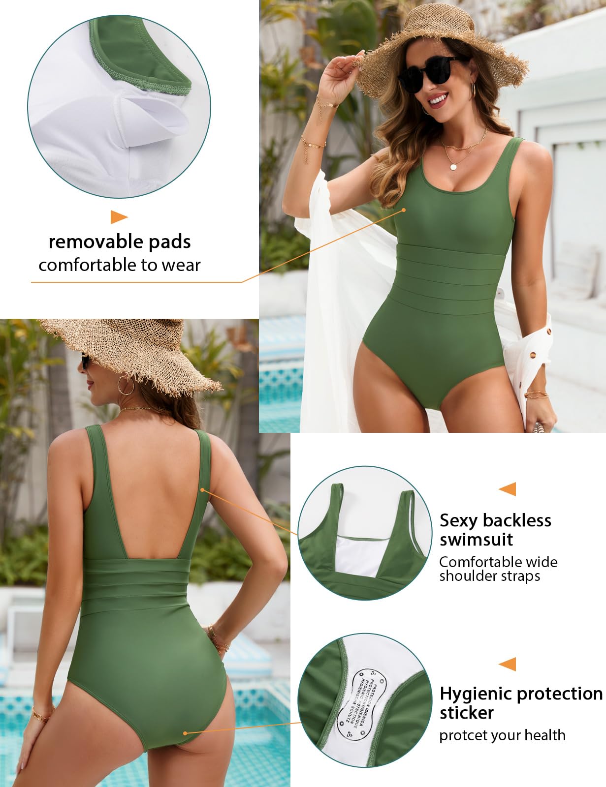 UMIPUBO Costume da Bagno Intero Donna Scollo a U Controllo della Pancia Curvy Costumi da Mare Interi Imbottito Reggiseno Push Up Bikini Un Pezzo Spiaggia Beachwear