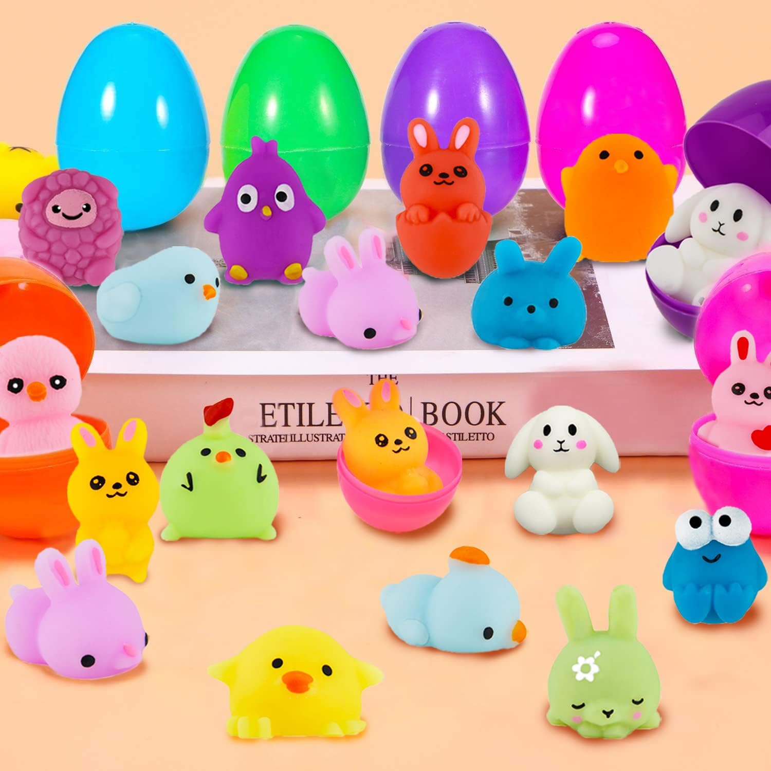uscan 24 Pack Easter Eggs with Mochi Squishy Toys Inside Easter Gifts for Kids Easter Basket Stuffers Easter Egg Hunt, Easter Classroom Prizes Easter Party Favors Goodie Bag Fillers