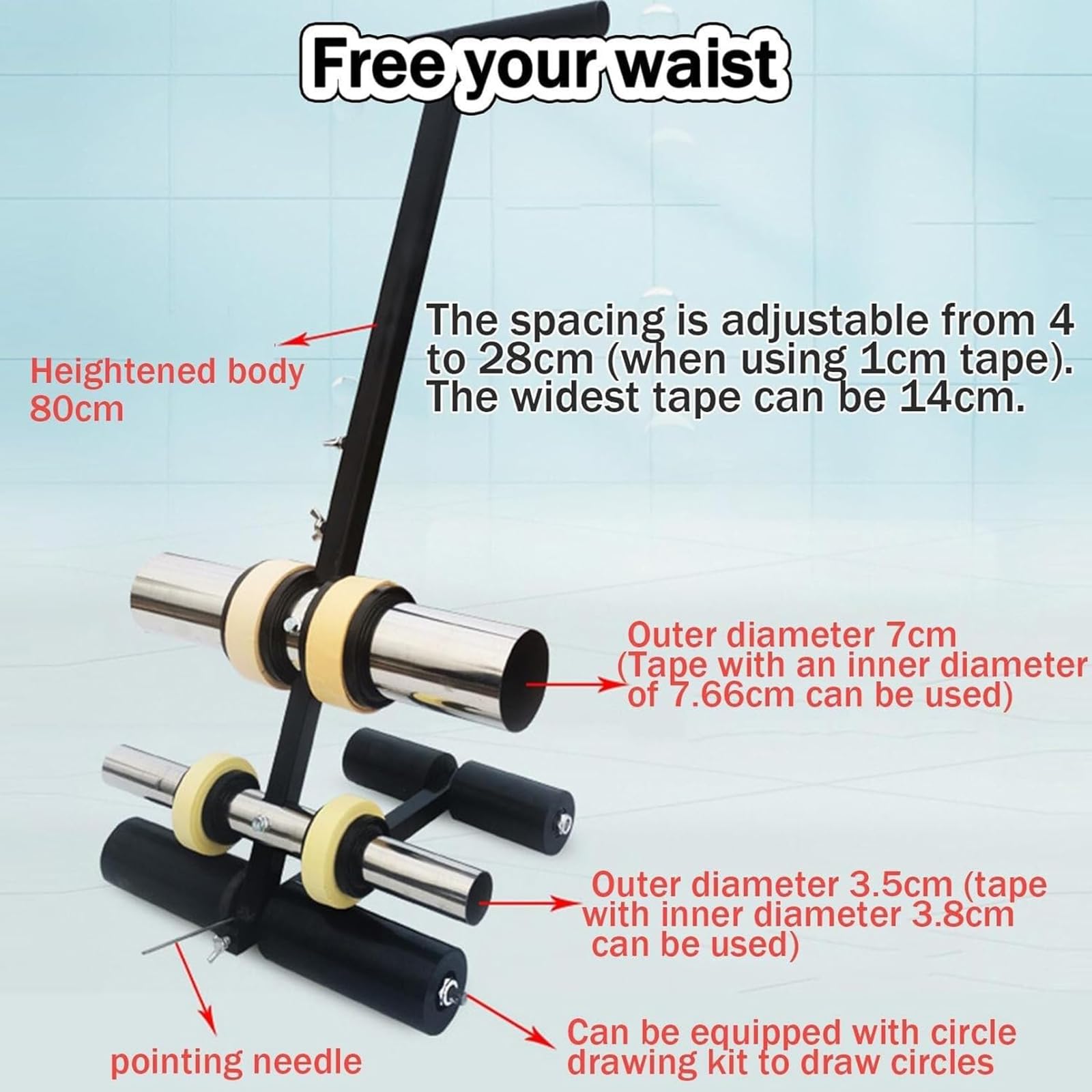 Applicatore manuale per nastro da pavimento, macchina per marcatura linea, spaziatura regolabile 4-28 cm, ideale per palestra, scuola, ospedale, uso commerciale