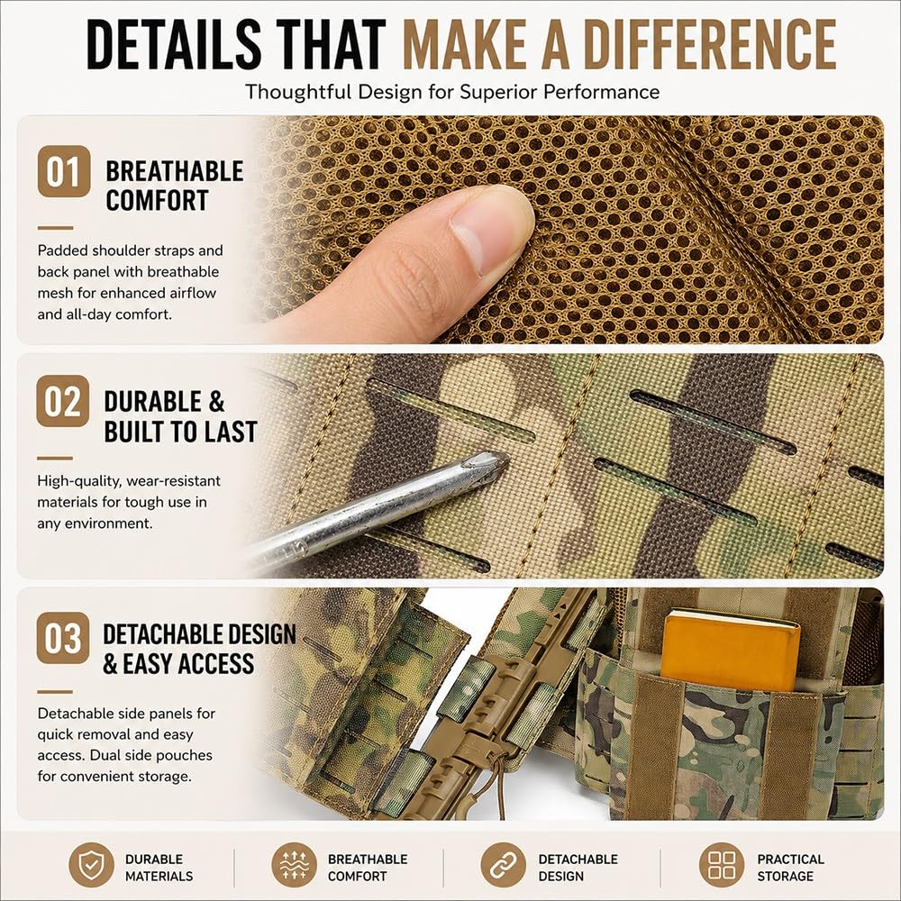 Chaleco Táctico Ligero Ajustable,Chaleco Airsoft De Poliéster 1000D con Bolsillos Modulares MOLLE para Paintball Caza Senderismo Entrenamiento Y Actividades Al Aire Libre