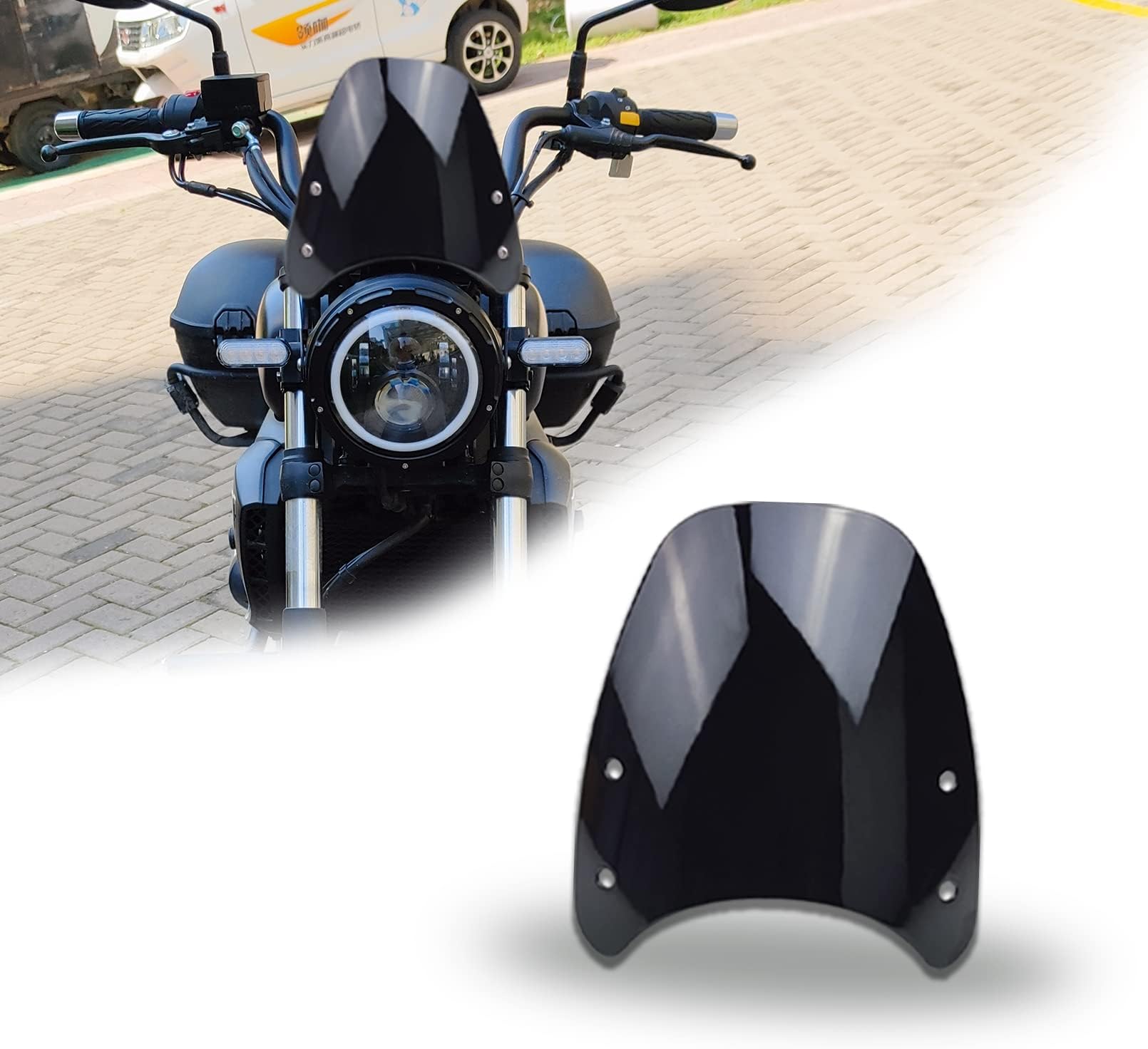 Universal High Motorcycle Windshield Wind Deflector Windscreen Front Flyscreen with Mount for Motorbike 5"-7" LED Headlight