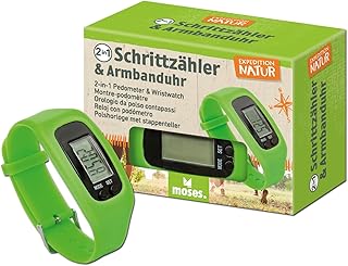 Moses. Expedition Natur 2 w 1 krokomierz i zegarek na rękę, pedometr dziecięcy z wyświetlaczem czasu, odległości i kalorii, regulowany silikonowy pasek, zegarek outdoorowy dla dzieci