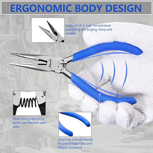 Miniatura 3 de Alicates de punta de aguja, alicates de punta larga de 5 pulgadas para doblar alambre, paquete de 6 alicates de punta de aguja de acero de alto