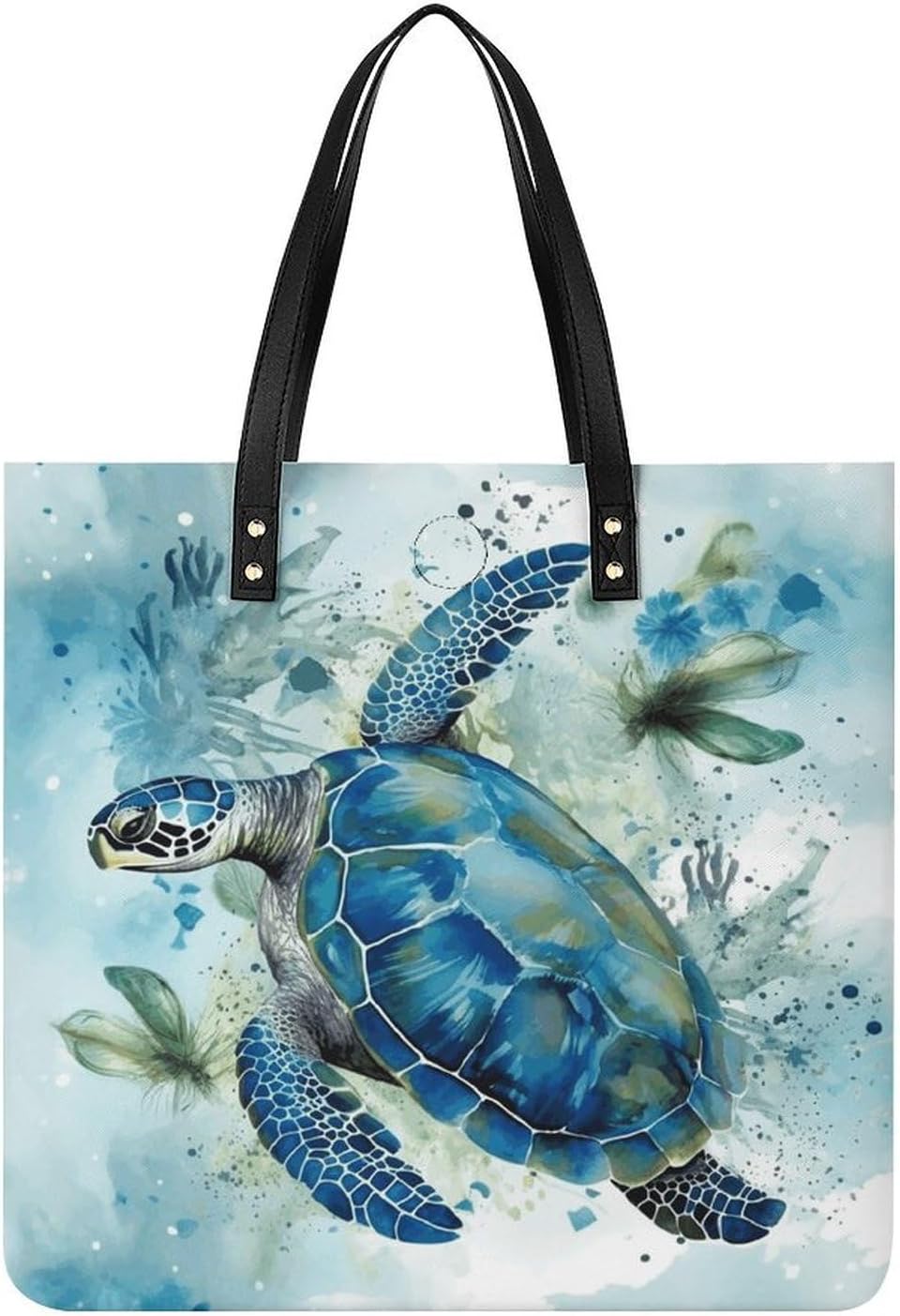 Sea Turtle-Blue Tote Bag with Magnetic Buckle Reusable Grocery Bags Lightweight Cross Body Handbag for Daily Essentials
