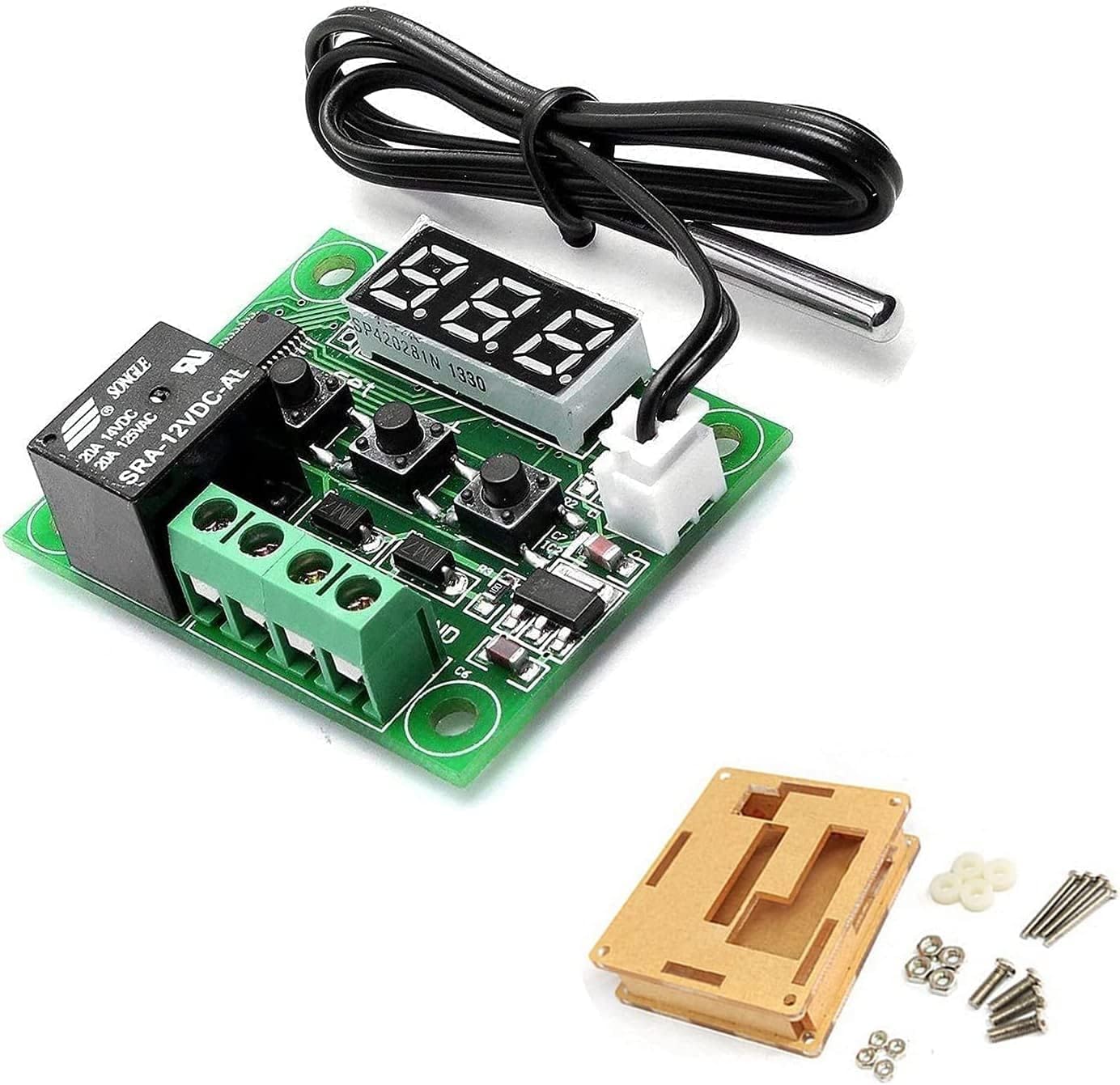 RedTagCanada W1209 XH-W1209 12V DC Digital Temperature Controller Thermostat -50-110°C Temperature Control Module Switch with 10A One-Channel Relay & Waterproof.