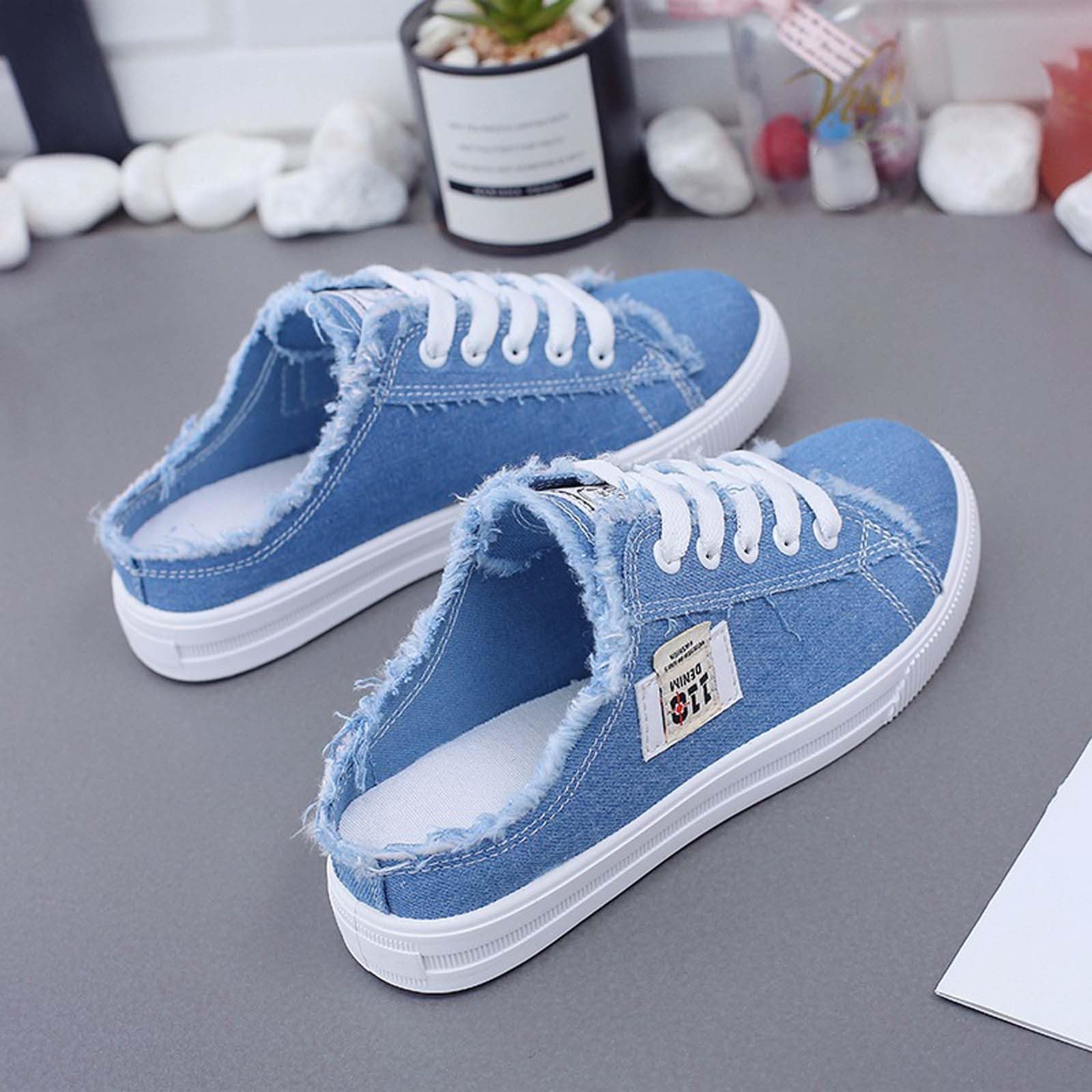 Mules et Sabots Femme Toile Dos Nu Baskets et Chaussures de Sport Mode Sabot Femme Confortable Ete Pantoufles Orthopedique Antidérapant Chaussures Confort Chic Chaussons Plates Chaussure Orthopédique