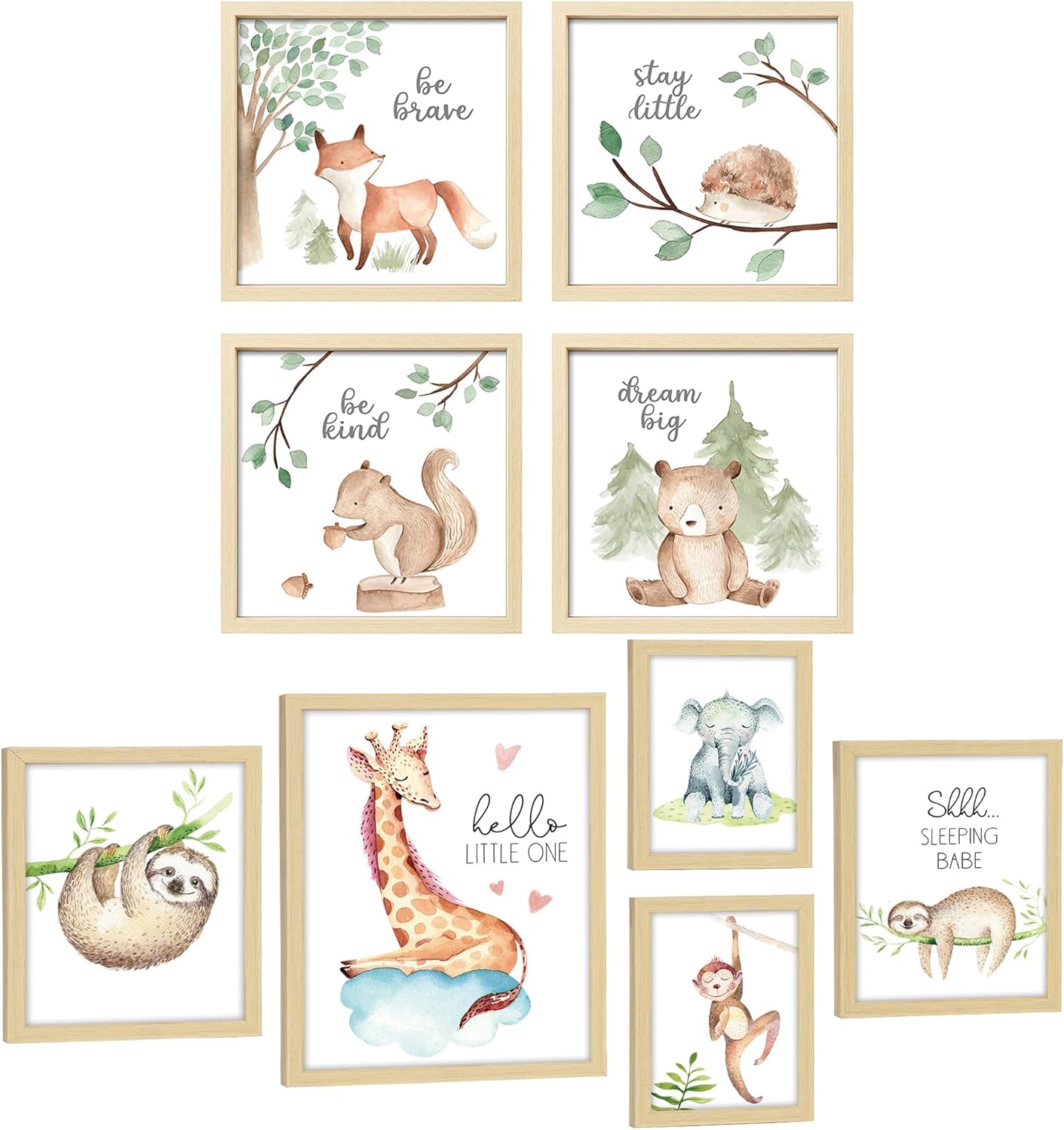 Amazon.com: ArtbyHannah 9 Pack Framed Funny Woodland Baby Nursery Wall ...