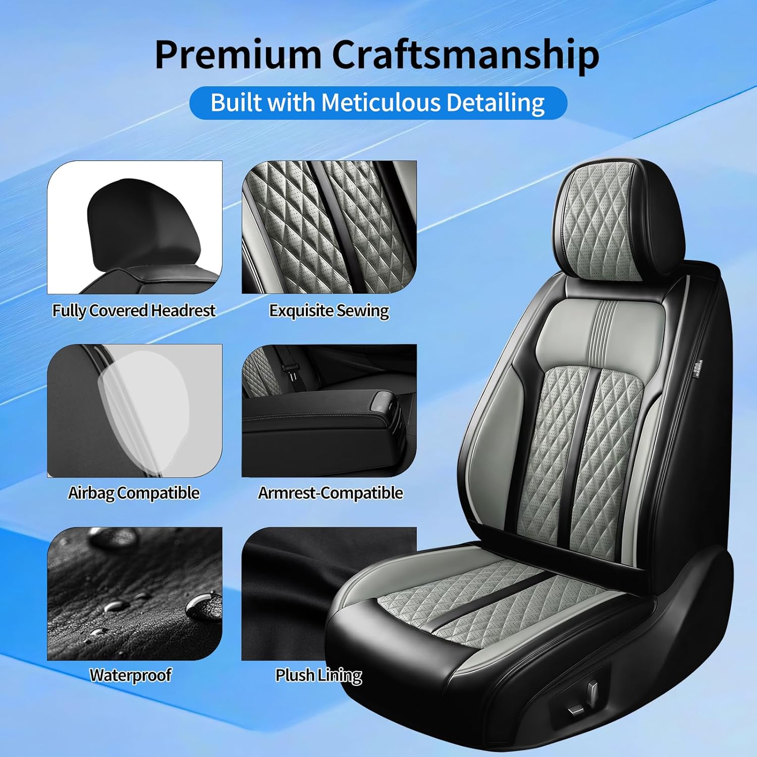 Fit K4 Car Seat Covers for Select Kia K4 2025-2026 - Premium Full Coverage Leather, Airbag Compatible, Luxury Waterproof All Weather Seat Cushion Protector, Full Set, Black+Gray