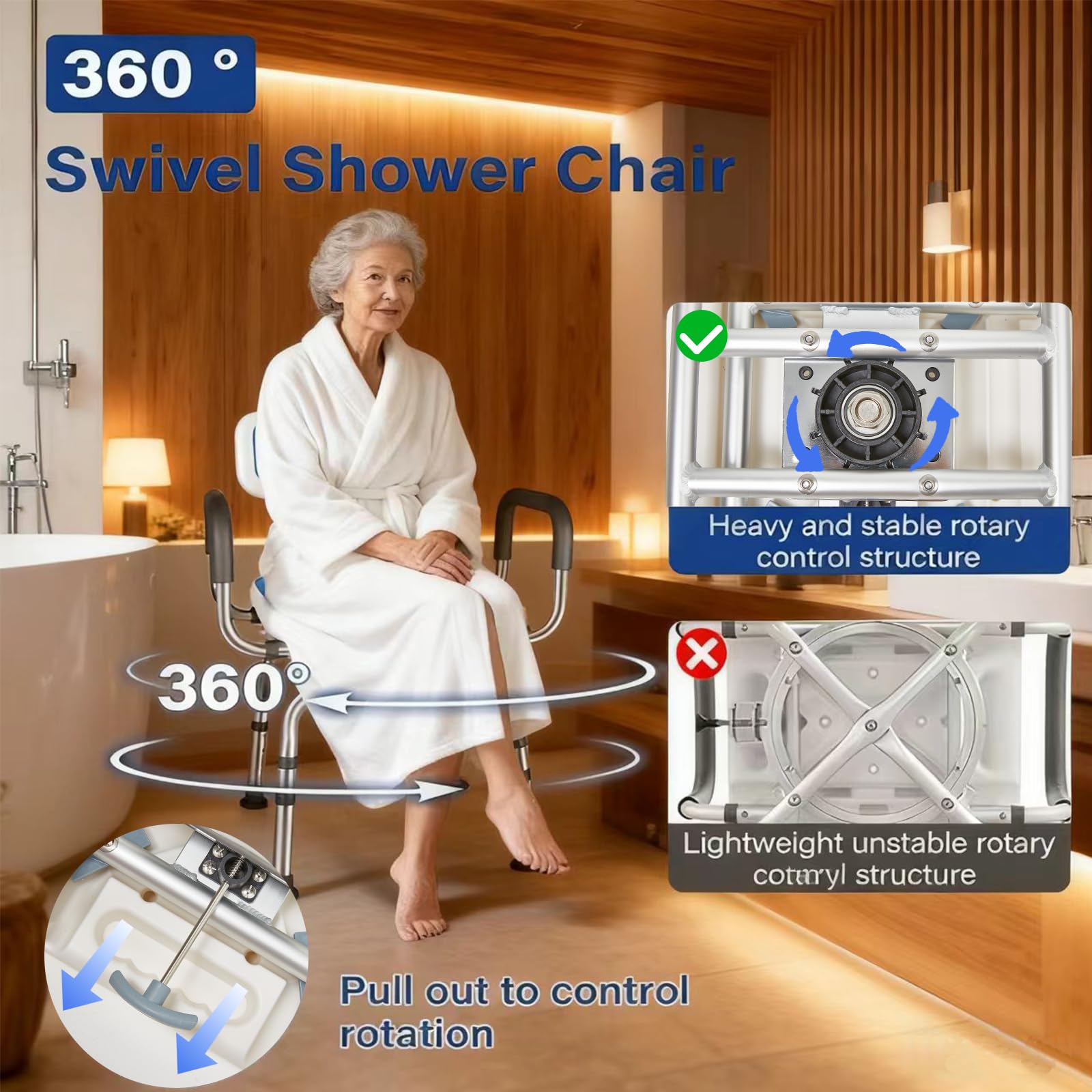 Taburete de ducha giratorio de 360° para sentarse en la ducha