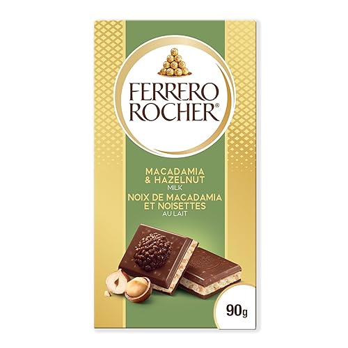 FERRERO ROCHER Premium Chocolate Bar, Macadamia and Hazelnut Milk Chocolate, 90g - Milk Hazelnut and Macadamia - 1 bar