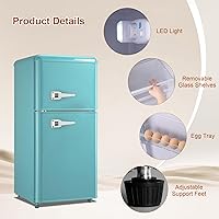 Vista 6 de Retro Mini Fridge with Freezer 4.0 Cu. Ft, Small Refrigerator with 7 Level Adjustable Thermostat, Compact Classic Dual Door Fridge Removable Glass