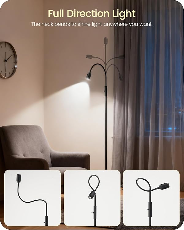GOEBLESON Reading Floor Lamp, 74.2" Tall LED Lamp with, 360° Flexible Gooseneck & Touch Control, 5000K 6W LED, Sturdy Base, Crafts Standing Lamp, for Reading, Living Room, Matte Black B16LD05 by GOEBLESON - Used condition - Image 3