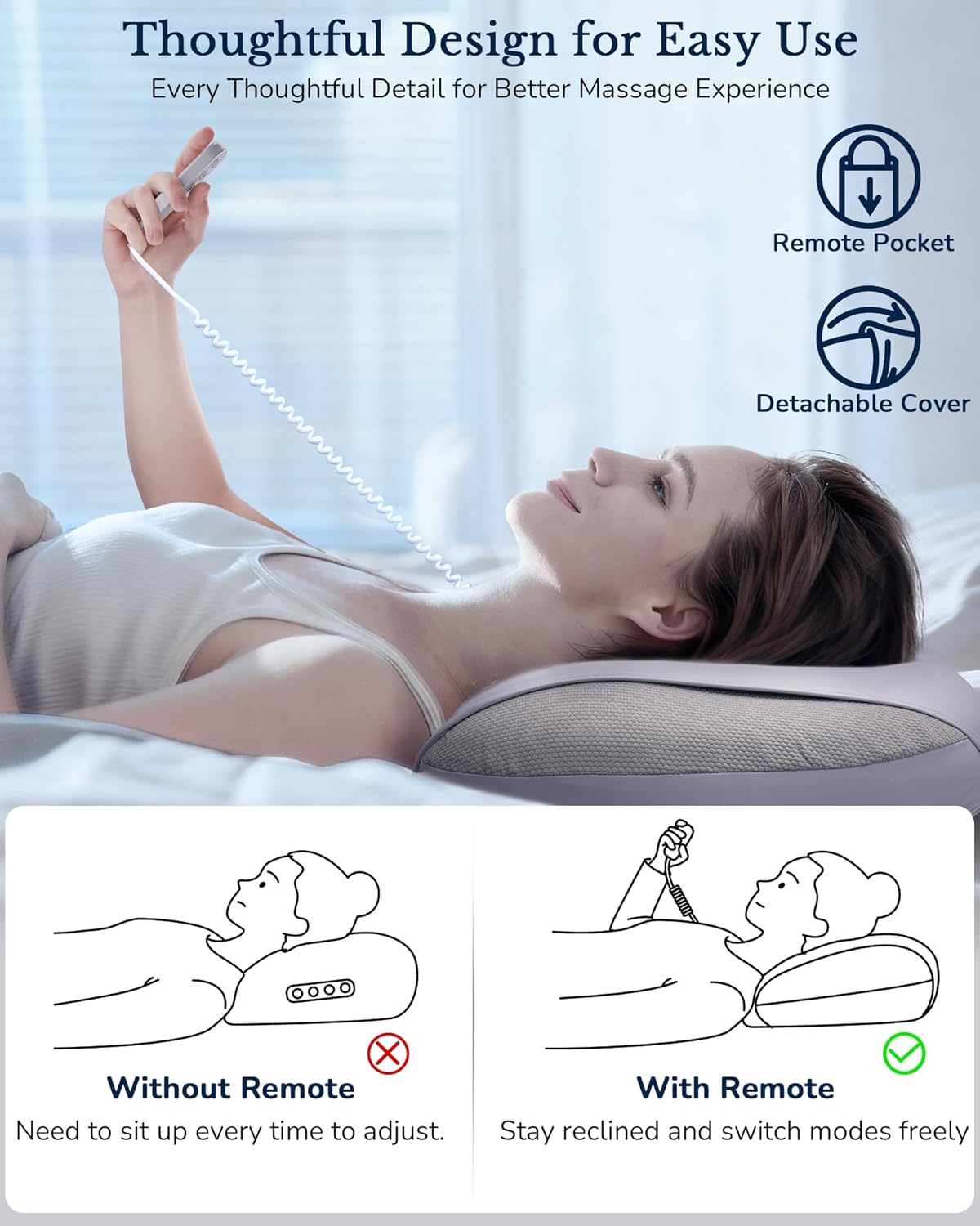 Neck Massager Pillow with Heat : Cordless Neck Massager for Pain Relief Deep Tissue - Rechargeable Massage Pillow 3 Intensity & Heating Daily Comfort for Desk Workers Women Men at Home Use - Image 7