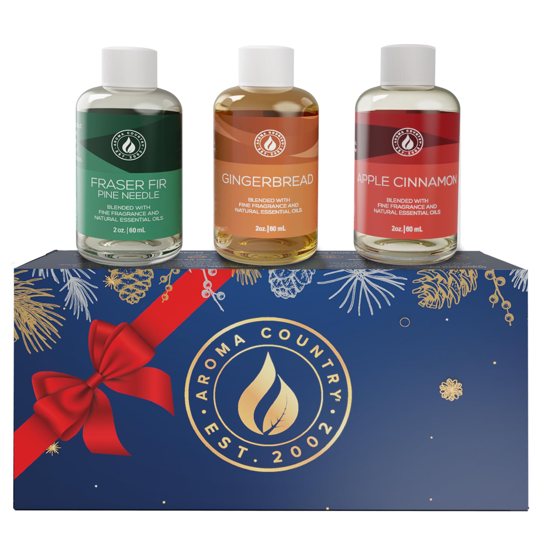 Aroma Country Winter Scent Gift Set – Essential Oils for Diffusers, Reed Diffusers & Oil Warmers | Apple Cinnamon, Fraser Fir, & Gingerbread Scents | Perfect Holiday Gift for Home Fragrance