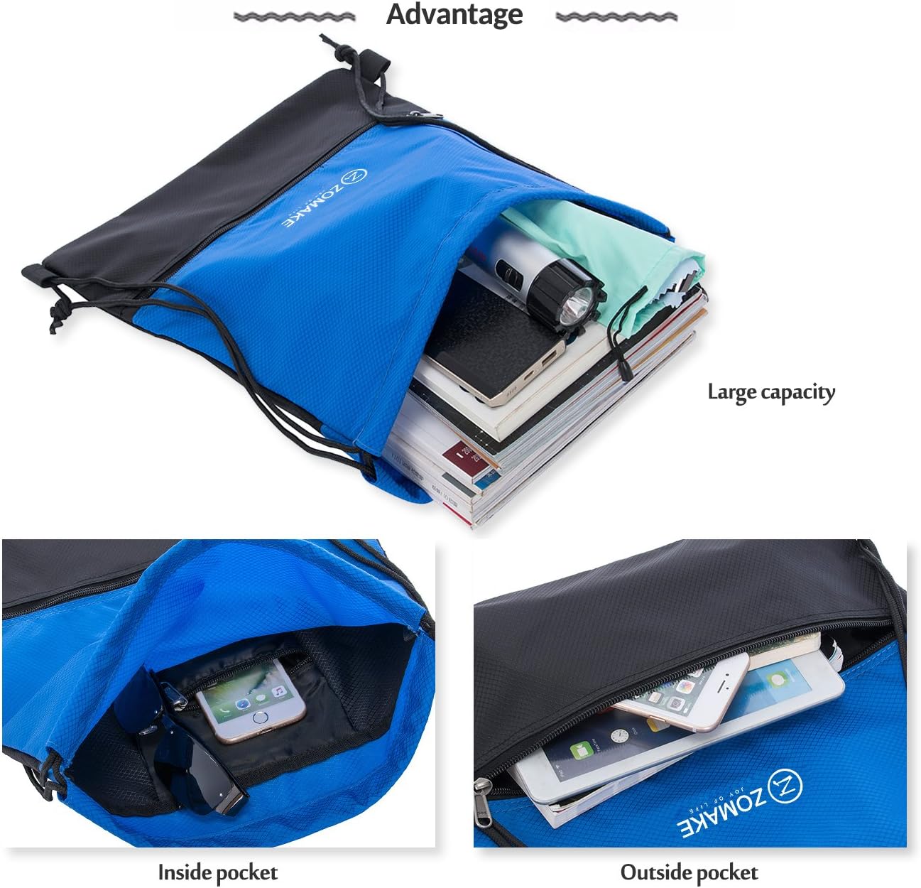 ZOMAKE Drawstring Backpack Sports Gym Sackpack Water Resistant Cinch Sack Bag for Men Women Kids, Ideal for Training Yoga