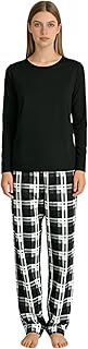 KROFZOPW Women's Pajamas Sets Long Sleeve Sleepwear and Plaid Pyjama Pants Soft Loungewear Comfy Pjs 2 Piece