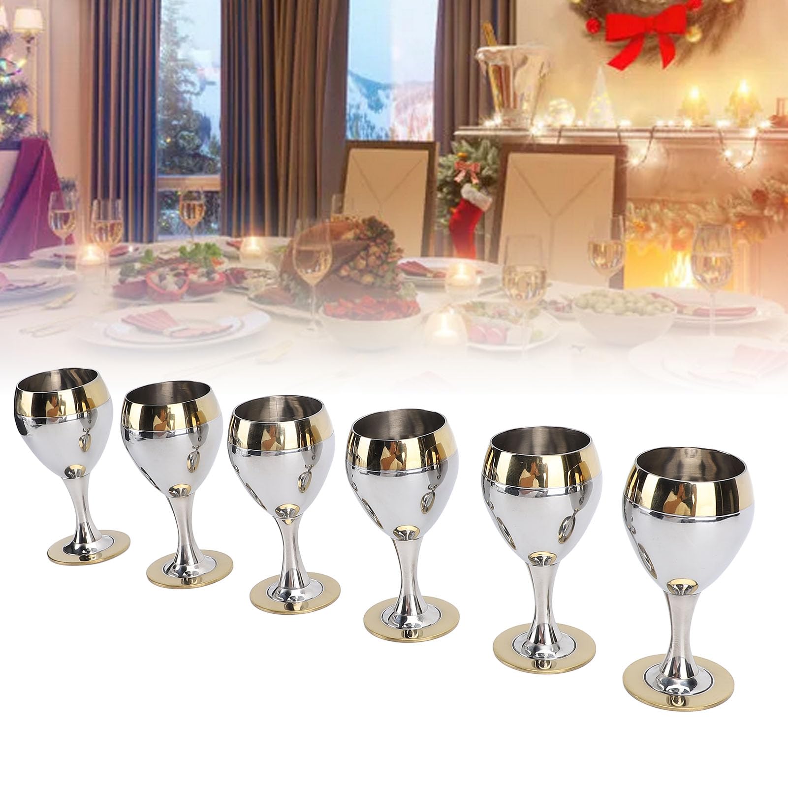 Juego de Copas de Vino de Metal, 6 Piezas, Elegantes Copas Irrompibles para Reuniones Al Aire Libre, Elegante Acero Inoxidable, Capacidad de 60 Ml