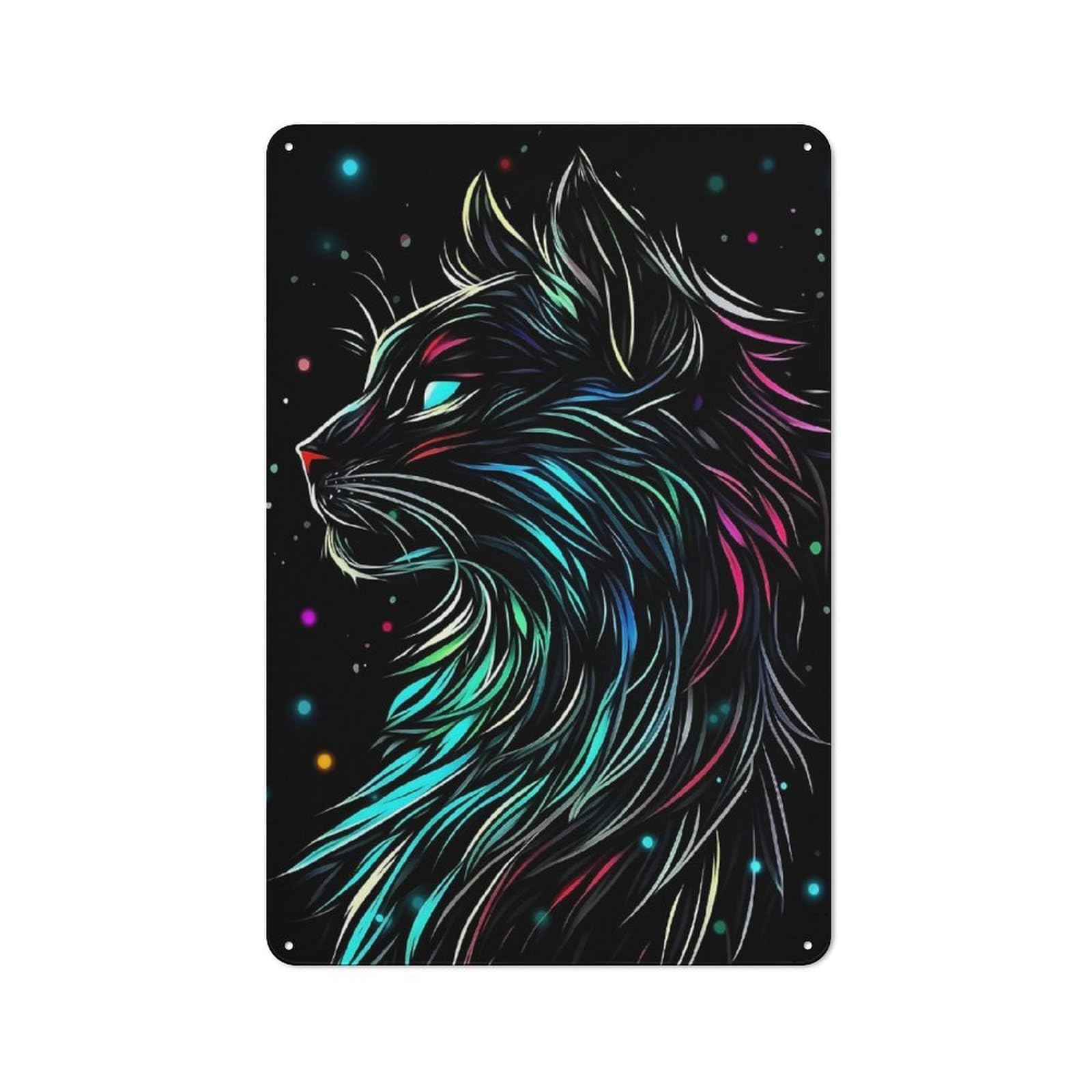 Neon Cat Portrait Tin Sign 30x20cm, Garage Style Workshop Wall Decor for Garage, Workshop, Shed Or Utility Room