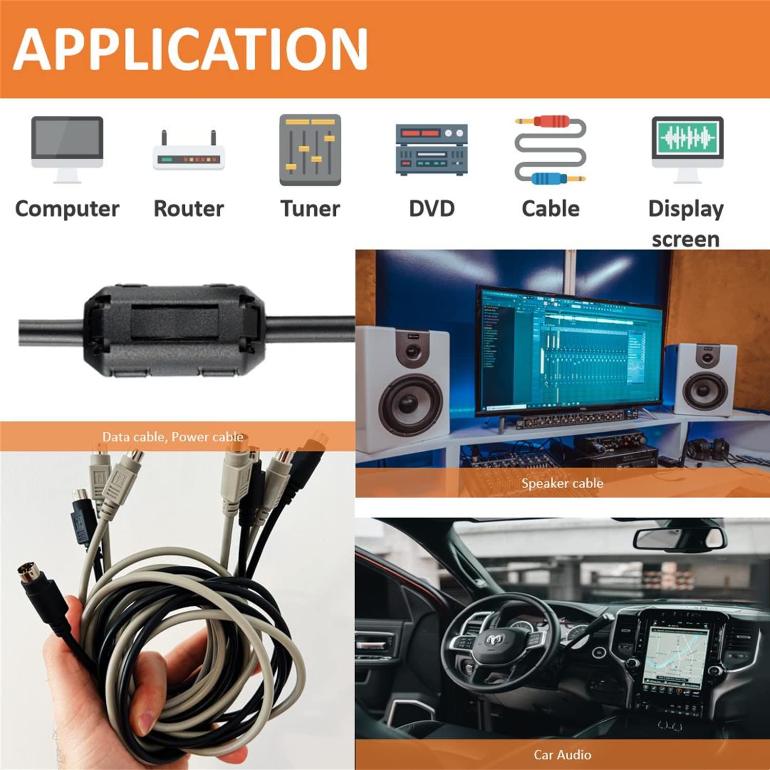 Fermacavi In Ferrite Antirumore - Confezione Da 5, Per Cavi Da 7mm, Nero - Foto 2