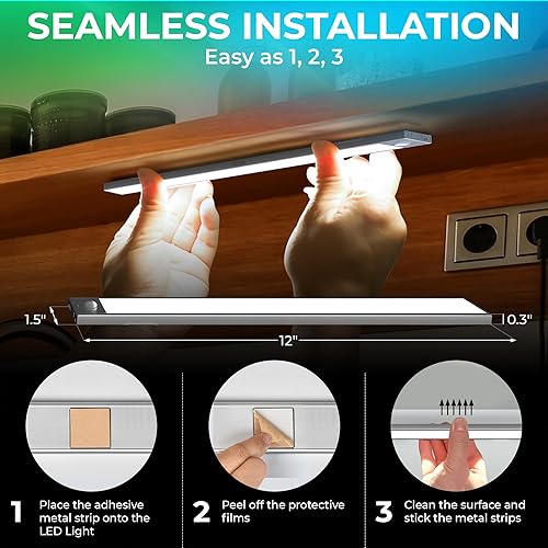 Miniatura 3 de DECOLURE Luces para debajo del gabinete (paquete de 2)  Luces inalámbricas para debajo de la encimera con sensor de movimiento para cocina con 13