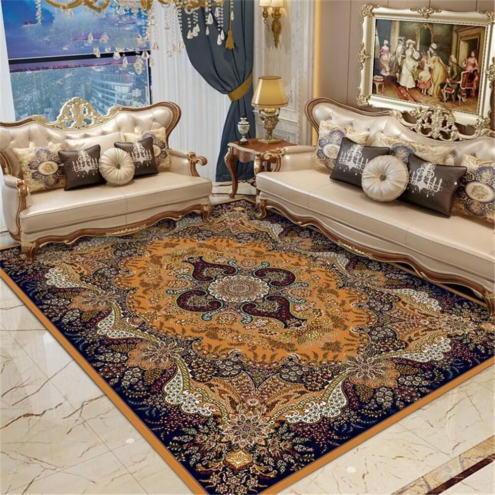 Grand tapis de salon vintage jaune 100x150 cm lavable en machine pour couloir