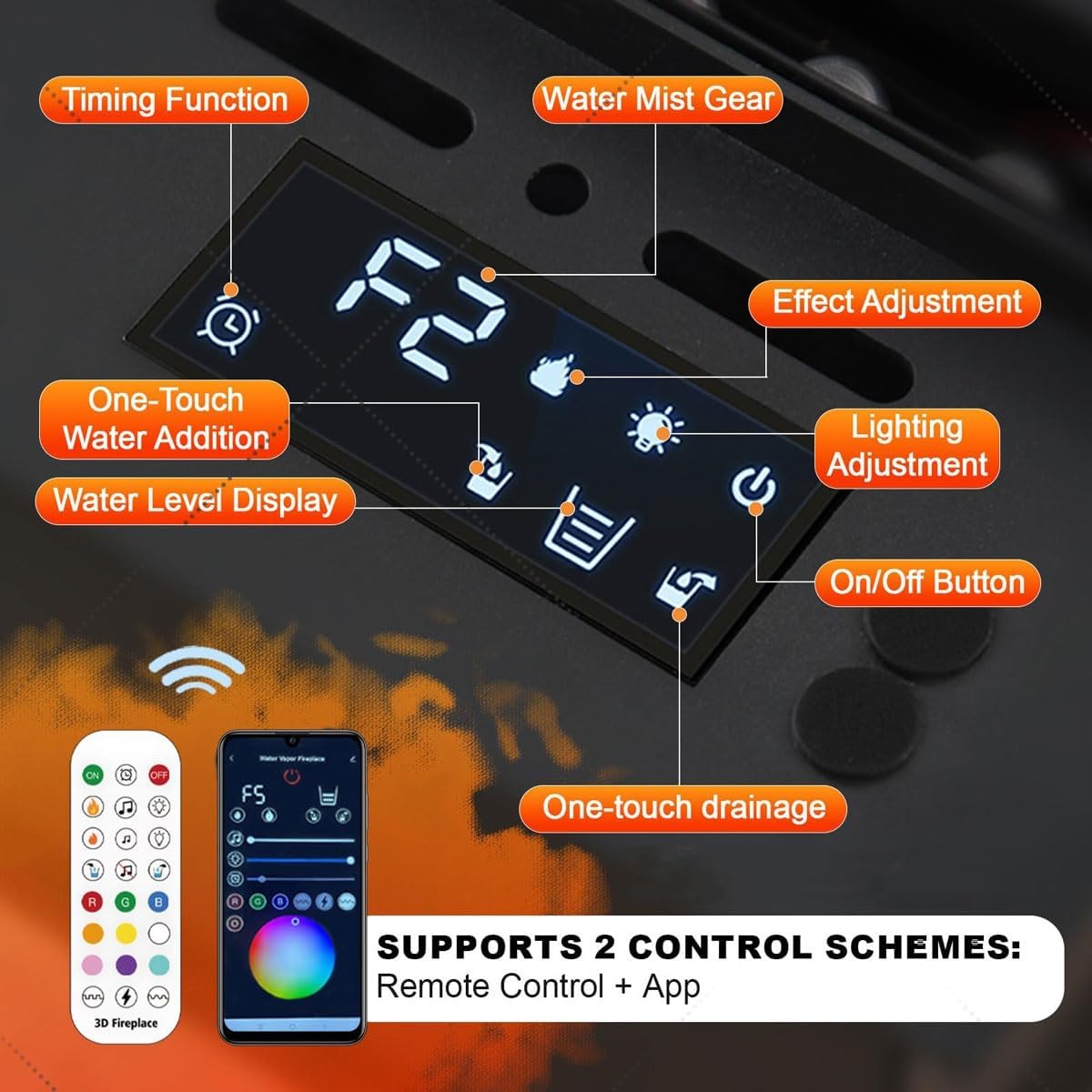 3D Water Vapor Fireplace,Recessed Electric Vapor Fireplace with 9 Color Flame & Remote Control,Electric Fireplaces with Flame Adjustment,Automatic Water Filling(150cm)