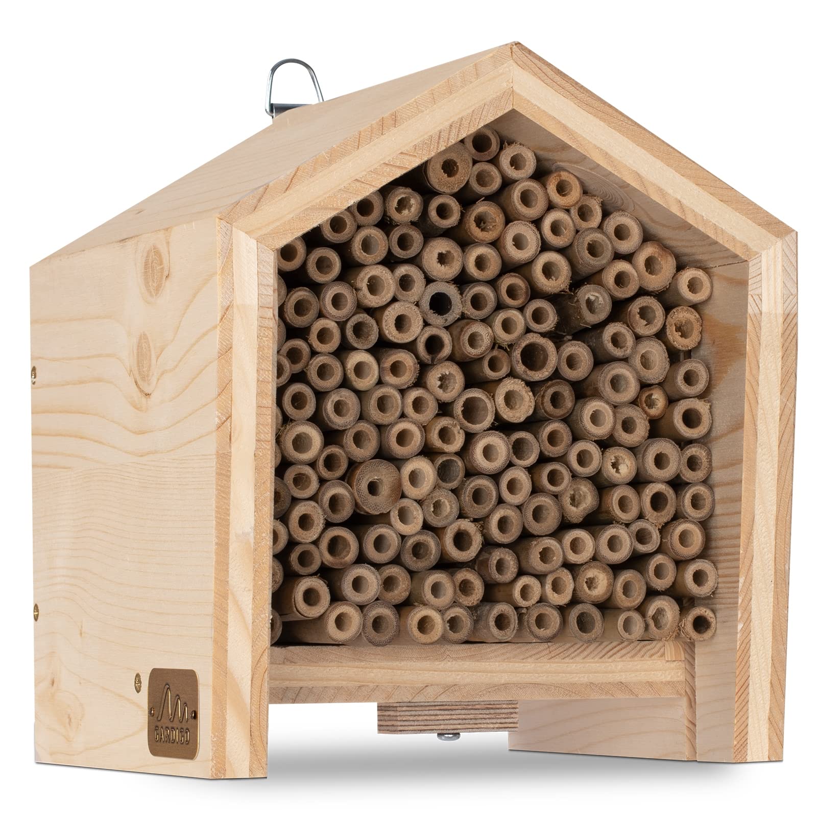 GARDIGO® Tierhaus System: Bienenhaus I Bienenhotel aus Massivholz I Made in Germany I Wildbienen Nisthilfe I Insektenhotel Nistkasten mit Bambusrohr I Wildbienenhotel mit Bambus als Füllmaterial