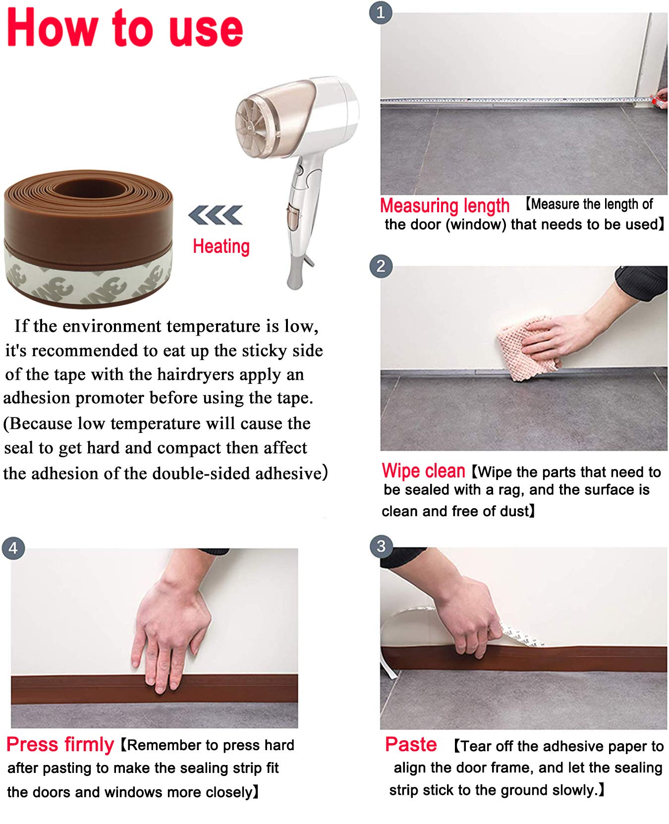 JEMESI Sigillante Autoadesivo, Porta Guarnizione Inferiore, Striscia Sigillante in Silicone Autoadesiva per Porte e Finestre,Insonorizzato, Weather Stripping, 10mx35mm (Marrone）