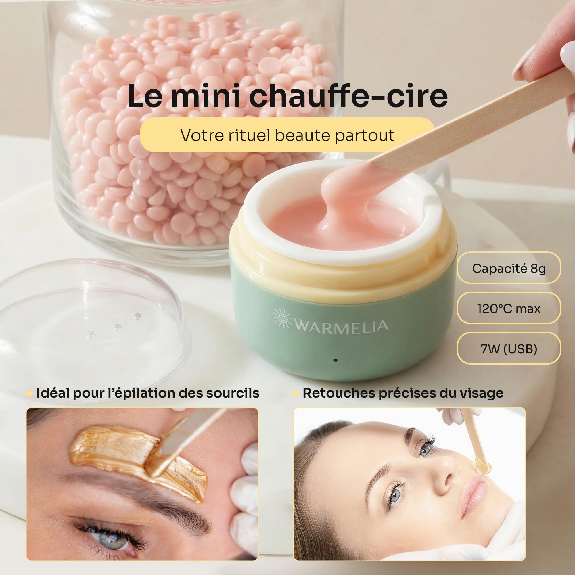 Kit Chauffe-Cire Épilation 2-en-1 avec Mini Chauffe-Cire Visage
