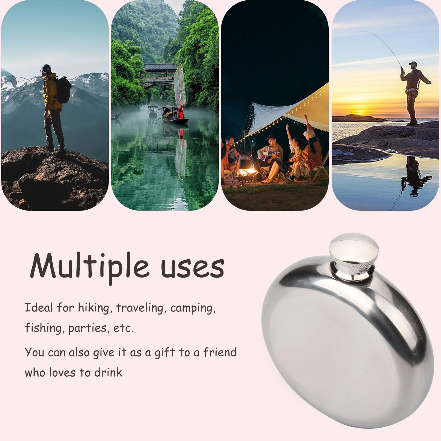 2 Pack Flasks For Liquor For Men Stainless Steel Flask Kettles Outdoor Portable With Funnel Bottles For Drinking Whiskey Suitable For Camping, Hiking, Fishing (Round 5 Oz.)