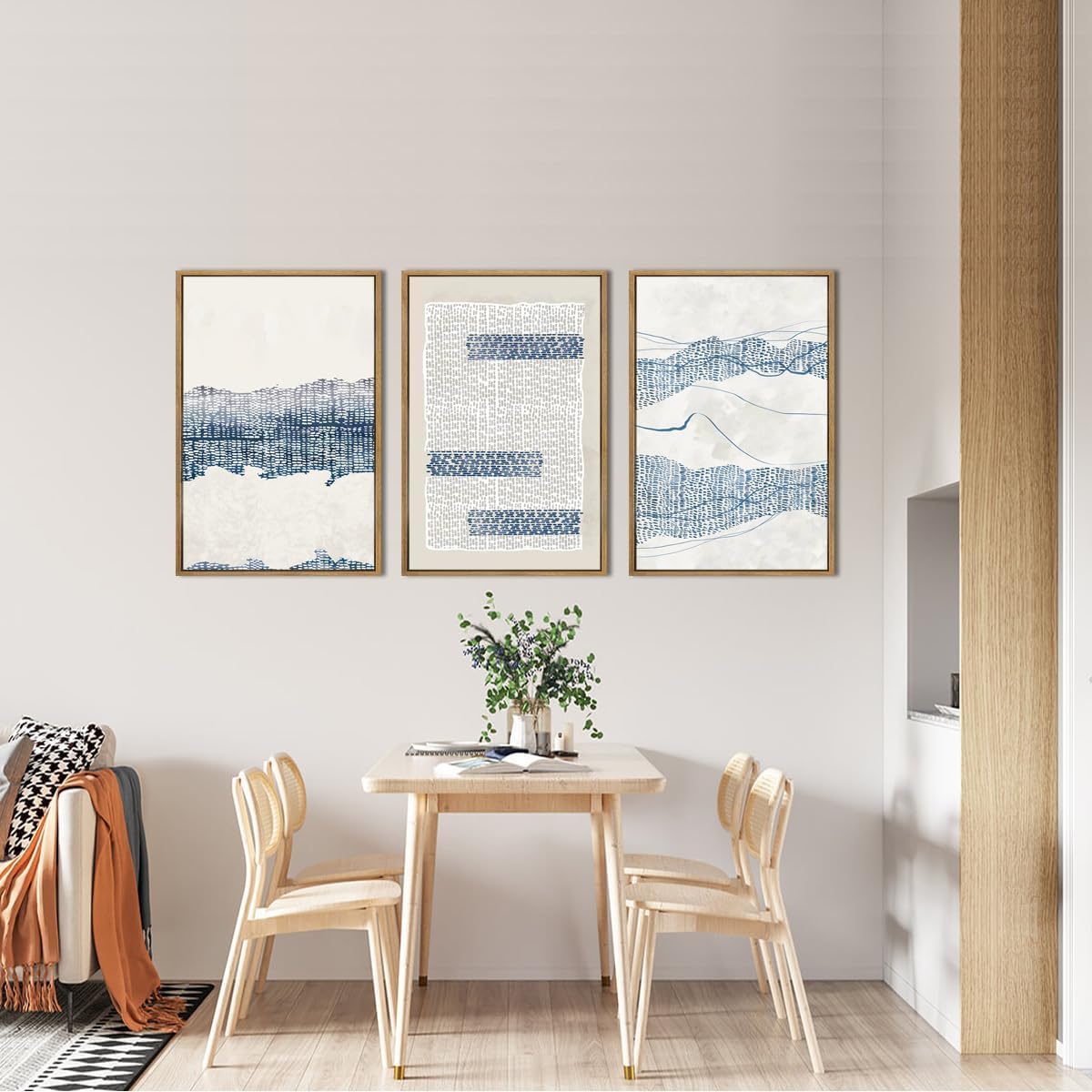 CHDITB 3pcs Large Blue Abstract Framed Canvas Wall Art,Abstract Boho Framed Wall Decor,Neutral Modern Art Prints,Blue Canvas,Minimalst boho Artworks for Living Room Bedroom Office(30x40cm) - Image 4