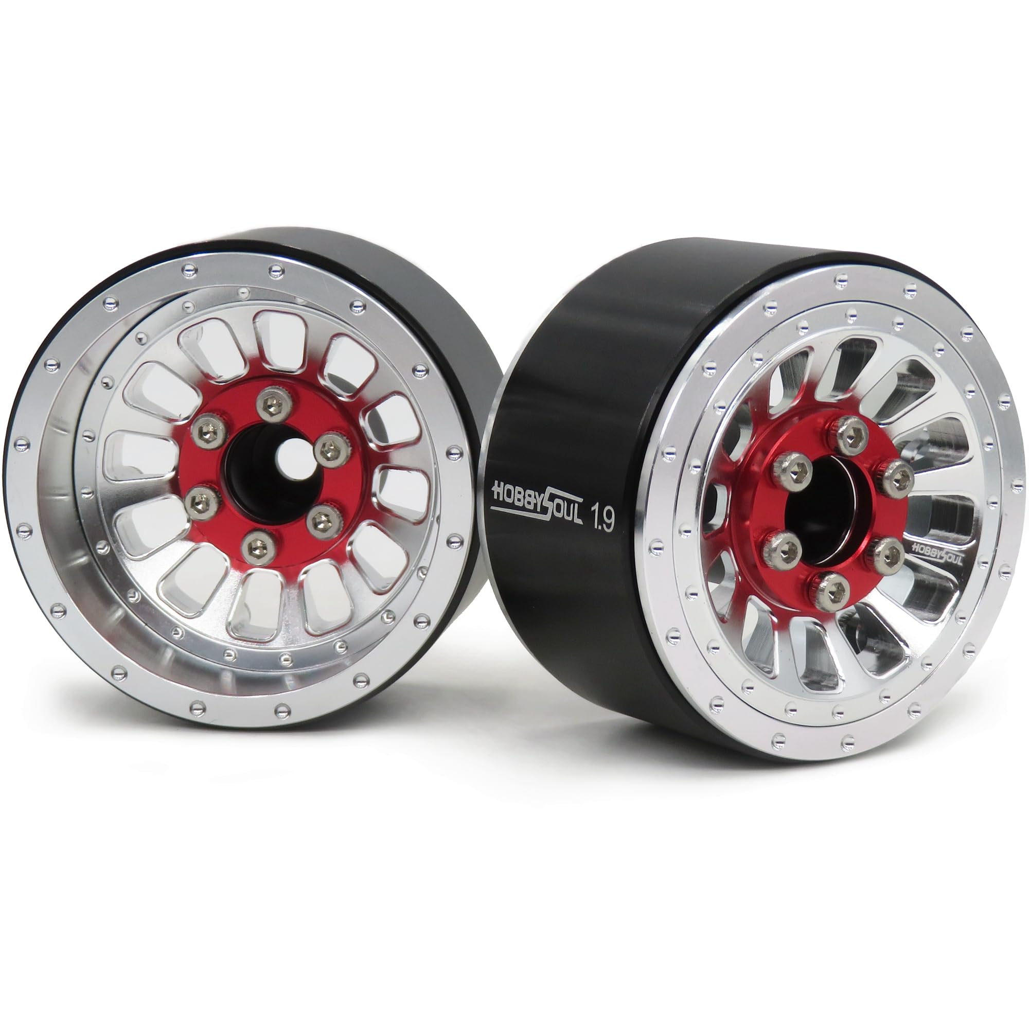 hobbysoul RC verstellbare 4 Offsets 1,9 Beadlock Räder Aluminium Felgen mit negativem Offset Breite 31mm Silber für 1:10 Crawler Traxxas TRX-4 Axial SCX10 Redcat Gen8, (4er-Pack)