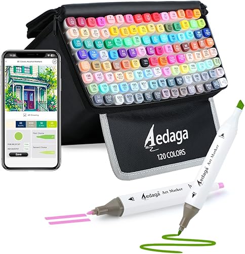 Marcadores de alcohol de 120 colores con aplicación gratuita, marcador artístico de doble punta con estuche para artistas, adultos y niños.