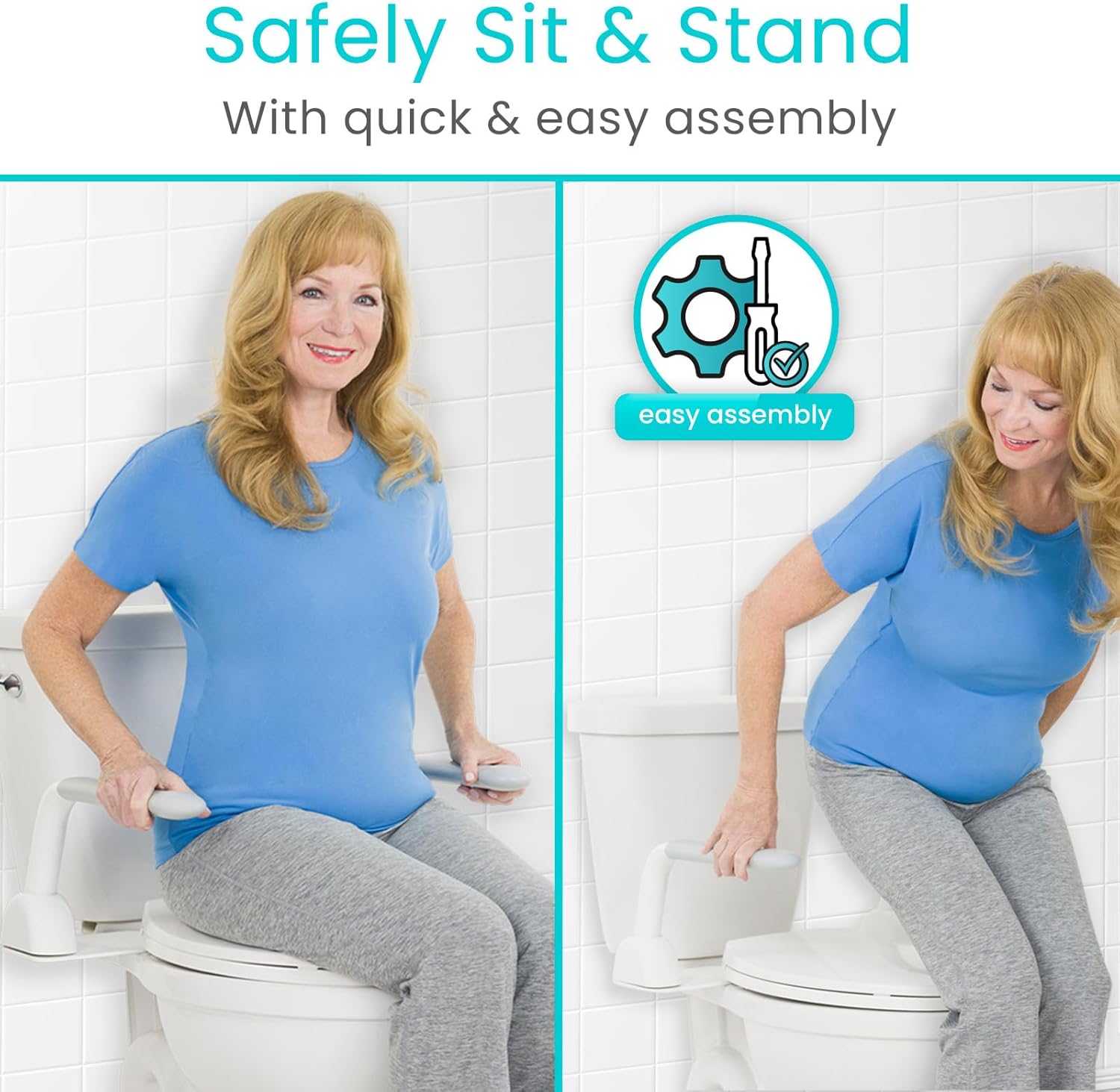 Vive Toilet Safety Rail with Flip-Up Handles - 450 lb Capacity Senior Safety Frame for Elderly & Disabled - Handicap Grab Bar Riser Stand Assist with Arms for Bathroom Assistance & Raised Toilets