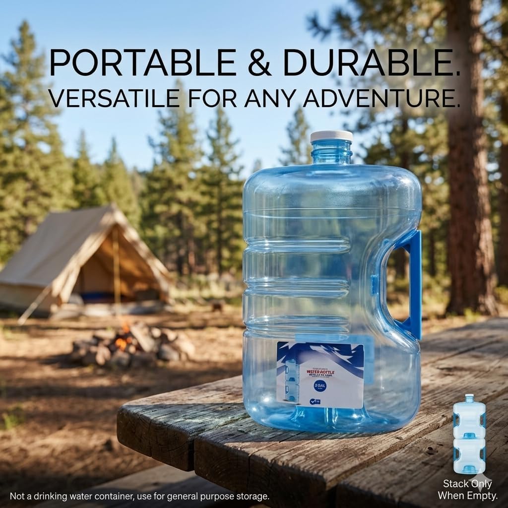 3‑Gallon Stackable Refillable Water Jug – BPA‑Free Durable Plastic with Easy‑Grip Handle & Leak‑Resistant Cap, Space‑Saving Hydration Solution (1)
