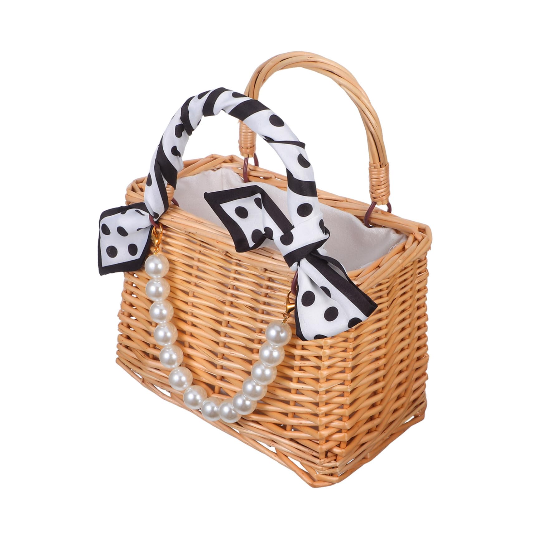 Cabilock Handgefertigter Rattan-blumenkorb mit Perlenhenkel Geflochtene Blumentasche Vielseitiger Korb für Hochzeit Garten Picknick und Strand Dekorativ und Praktisch