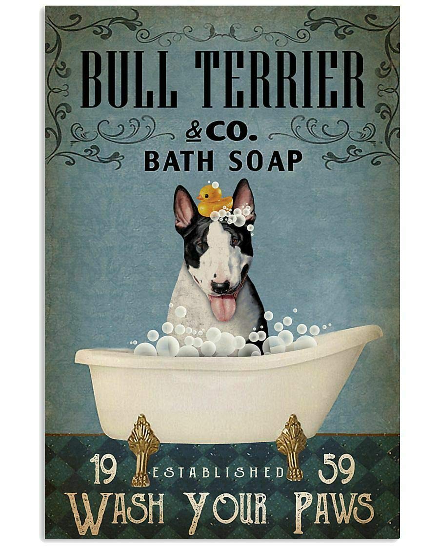 SIGNCHAT Vintage Bath Soap Bull Terrier Poster Great Gift for Dog Lover Wall Art Decoration Metal Plaque Poster Metal Sign 8X12 inches