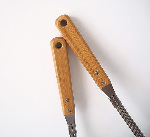 Miniatura 3 de Colador de araña, colador de alimentos de alambre de acero inoxidable con mango de bambú (tamaño L, más de 7 pulgadas)