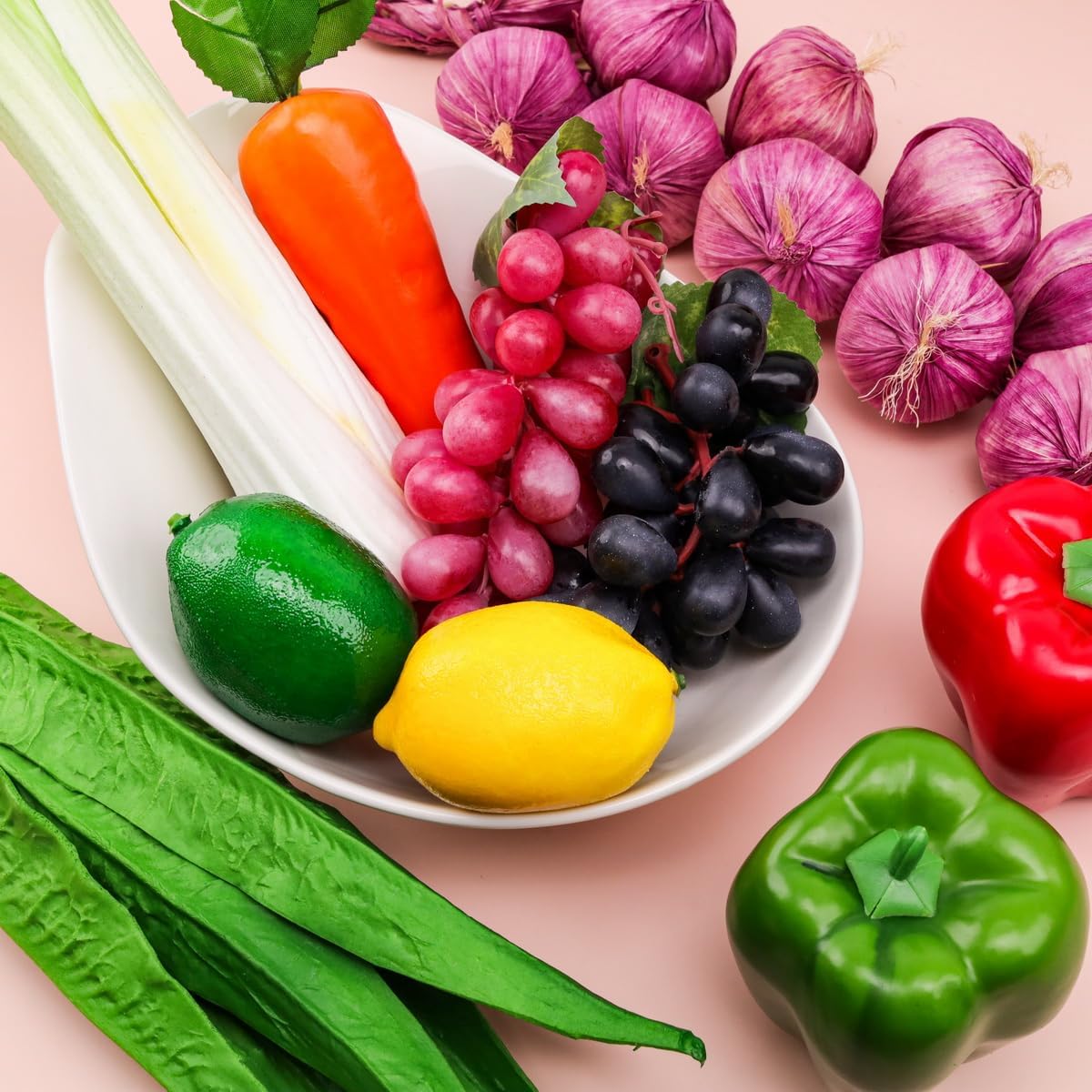 11 Pcs Fake Vegetables,Realistic Artificial Vegetable and Fruits for Decoration,Fake Veggies Garlic Bell Peppers Props Display