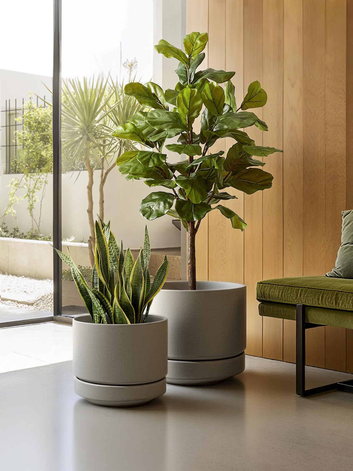 LE TAUCI Vasi per piante da 30,5 cm con sottovaso, vaso in ceramica per piante da esterno e interno, foro di drenaggio, cuscinetto in rete e tappo, poroso non smaltato, moderno per casa, ufficio e