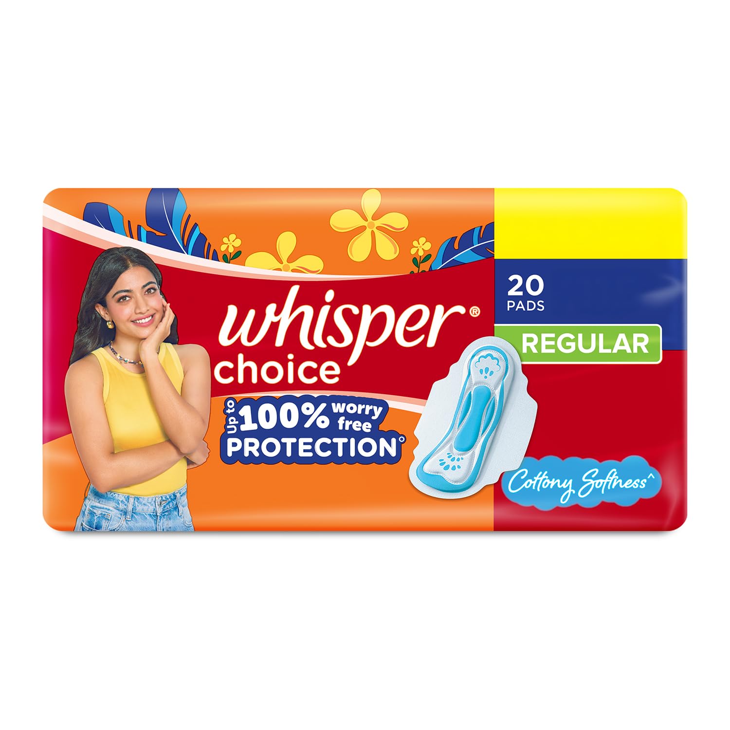 Whisper Choice Sanitary Regular Pads For Women, Regular, Pack of 20