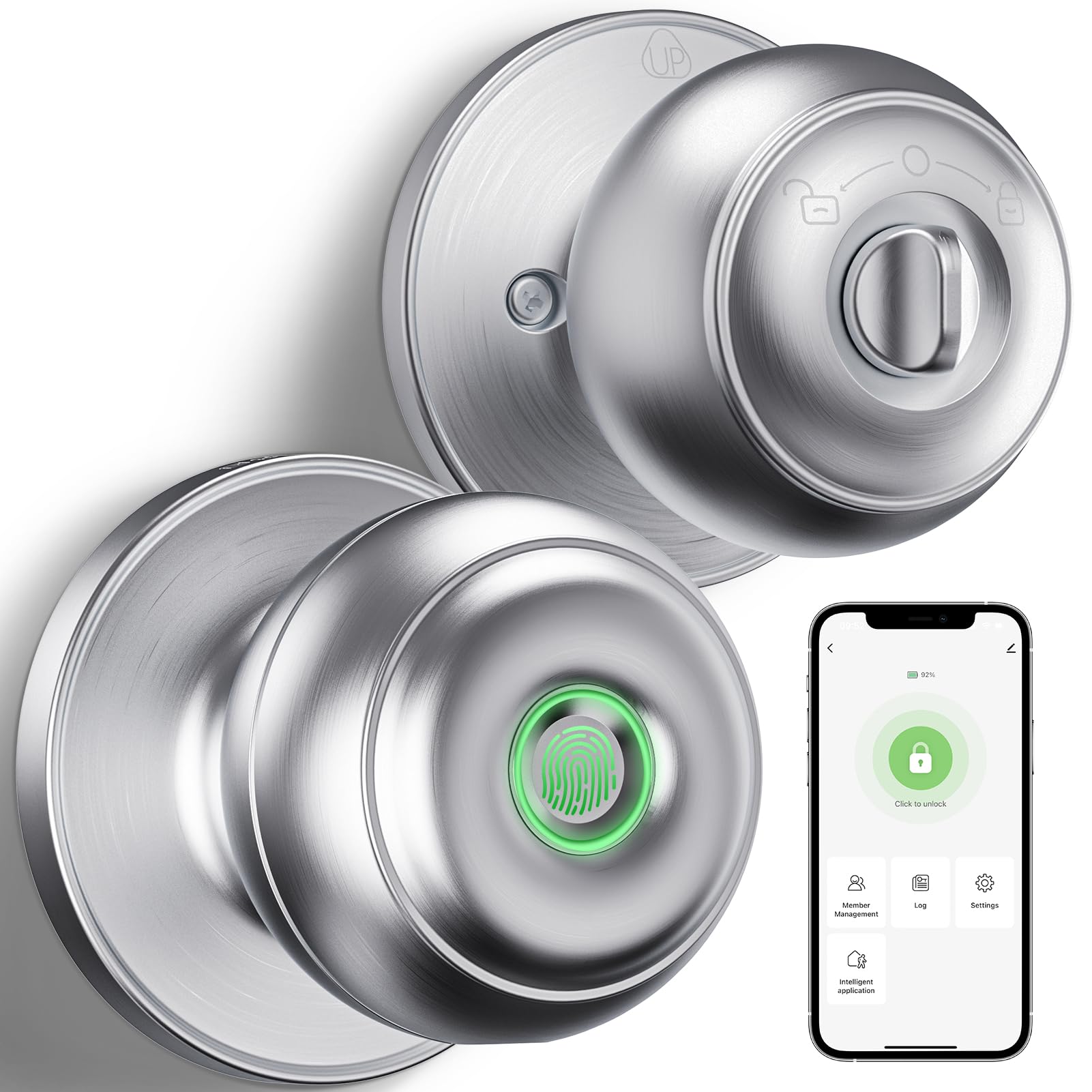 GeekTale Smart Door Knob, Fingerprint Door Lock Smart Lock Fingerprint Door Knob with App Control, Great for Bedrooms,Cloakroom,Apartments Offices,Hotels