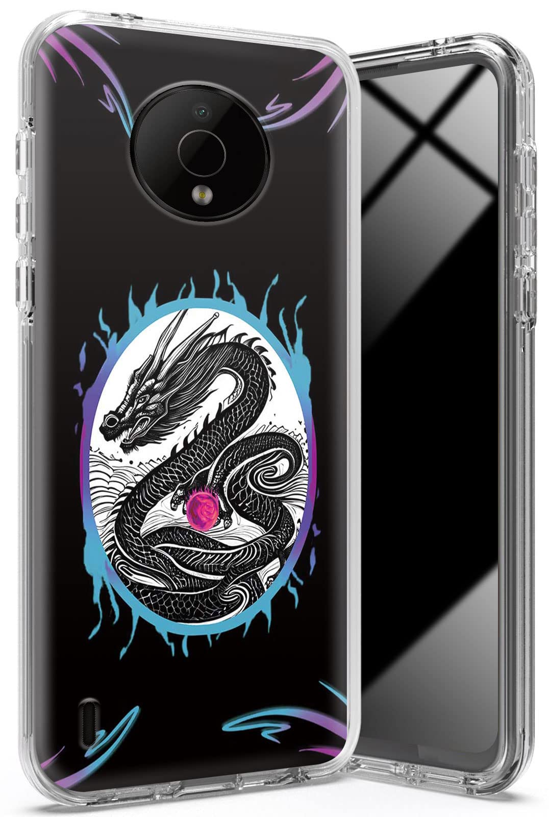 RYUITHDJP for Nokia C200 Phone Case 6.09" with Dragon Men Boy Theme Design, Clear Case for Nokia C200 TPU Transparent Durable Cover